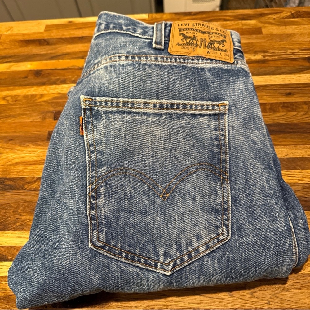Vintage 90s Orange Tab Levi’s Jeans 505 33x34 Blue Distressed
